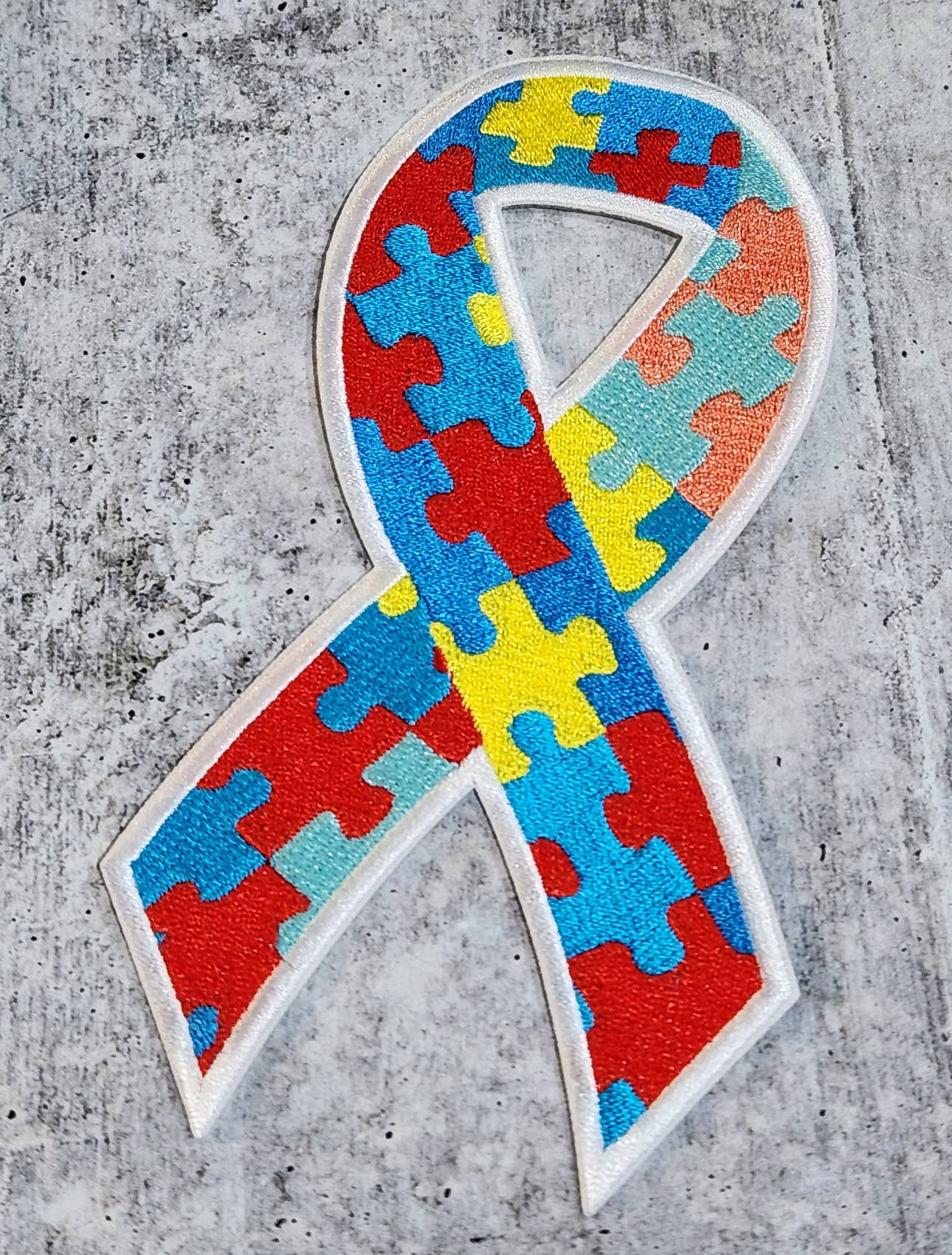 Patch Party Club - Wholesale Patch - "Autism Puzzle Ribbon," Iron-on Patch, Size 5"3