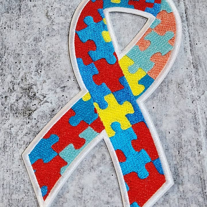 Patch Party Club - Wholesale Patch - "Autism Puzzle Ribbon," Iron-on Patch, Size 5"3