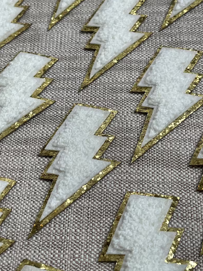 Scratch Decor - Wholesale Patch - Lighting Bolt Iron On Gold Glitter Patches2