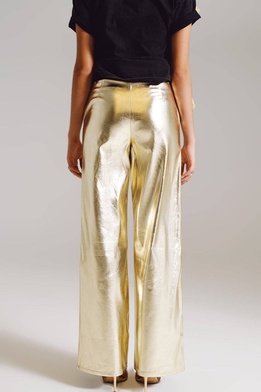 Metallic Straight Leg Pants in gold for wholesale on Faire1
