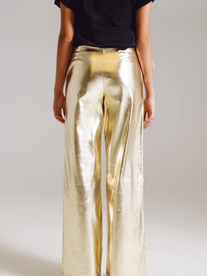 Metallic Straight Leg Pants in gold for wholesale on Faire1