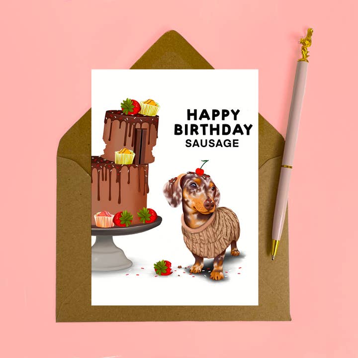 Verjaardagskaart voor Dappled Teckel/Sausage Dog voor wholesale door Hot Dog Greetings