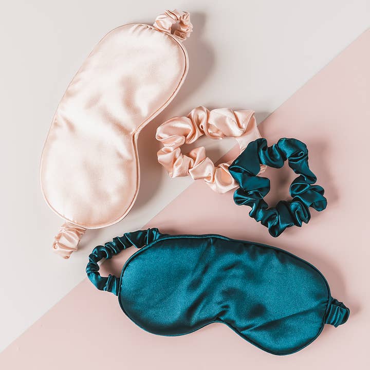 Silky Satin Eye Mask and Scrunchie Set in Matching Pouch for wholesale by Succulent Kreations
