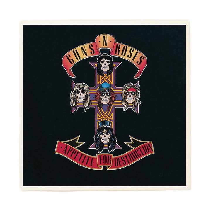 Sottobicchiere dell'album Appetite for Destruction dei Guns and Roses per la vendita all'ingrosso da parte di Lucky Mfg. Co.