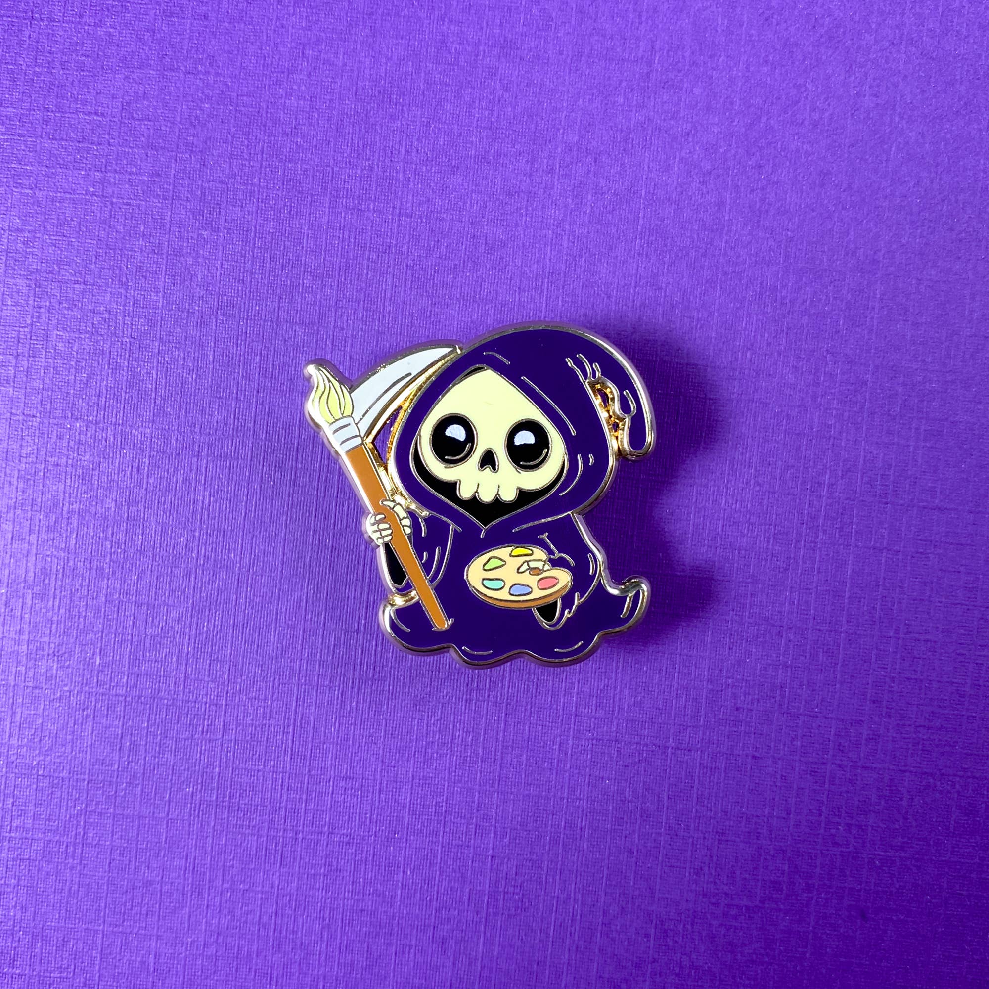 The Paint Sesh - Wholesale Lapel Pin/Button - Grim Reaper Artist Enamel Pin | Spooky Artist Gift Ideas1