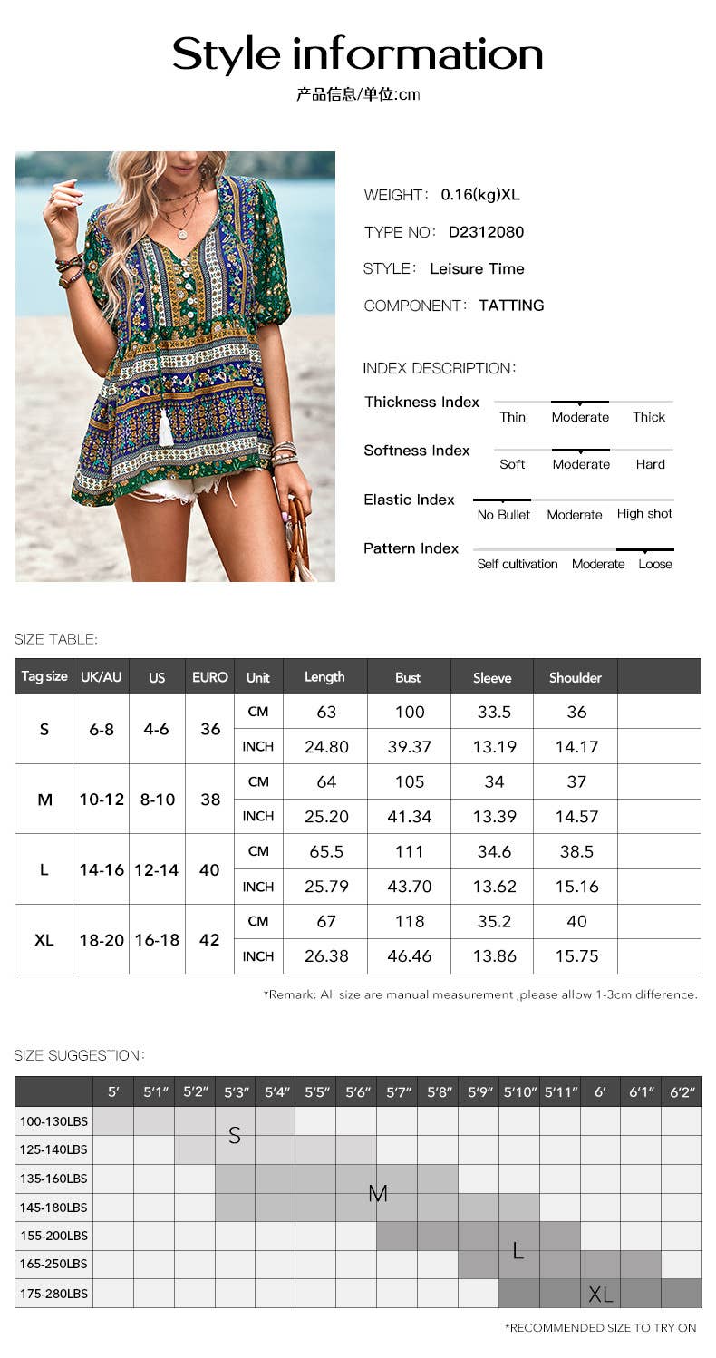 YNIQUE - Vendita all'ingrosso Camicetta - Donna - Camicie e top con scollo a V con stampa floreale boho da donna3