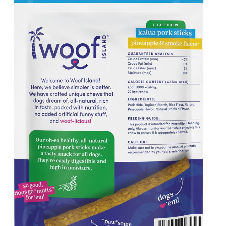 Woof Island – Engroshandel Godbid - Hund – Kalua-svinekødsstænger med naturlig ananas- og røgsmag 50 stk.1