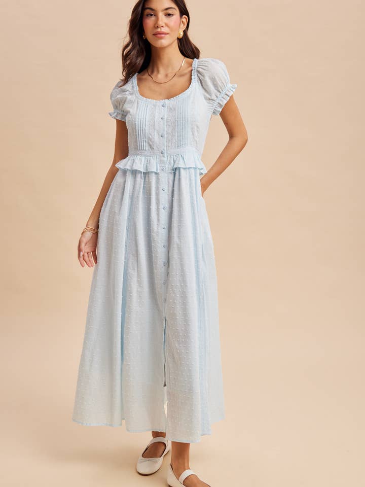 Robe maxi à pois suisse et plis pincés pour la vente par In Loom