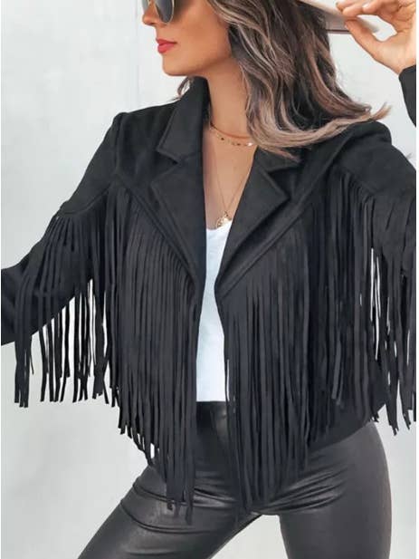 UNISHE - Wholesale Jacket - Women's - Long Sleeve Faux Suede Tassel Jacket TOPW1777