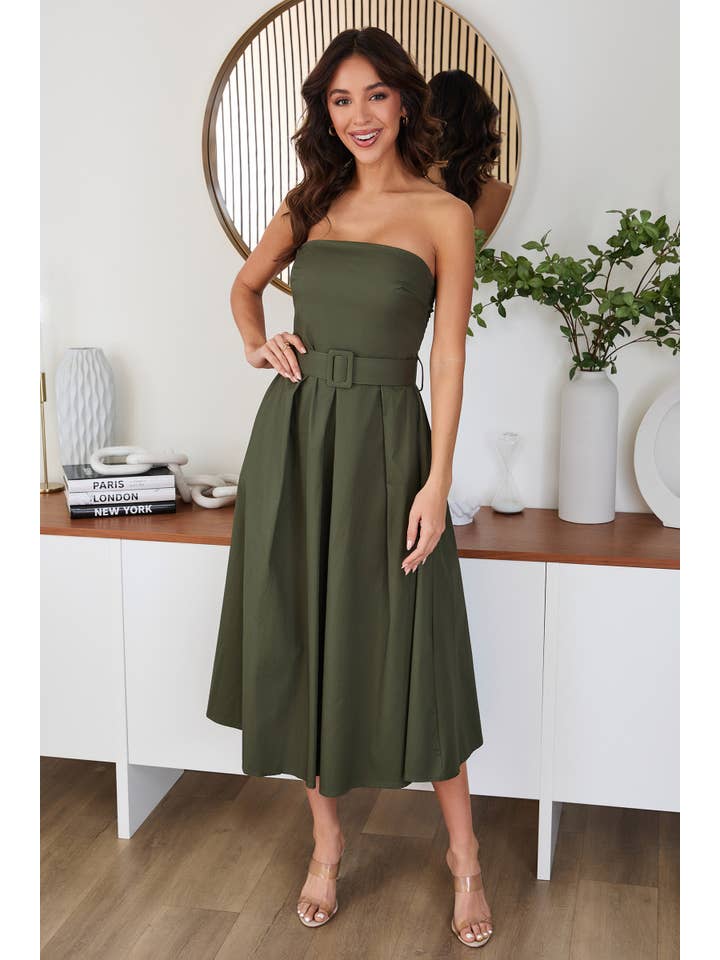 MILIO MILANO - Wholesale Dress - Women's - STRAPLESS MIDI DRESS WITH BELT (700750/6411)10