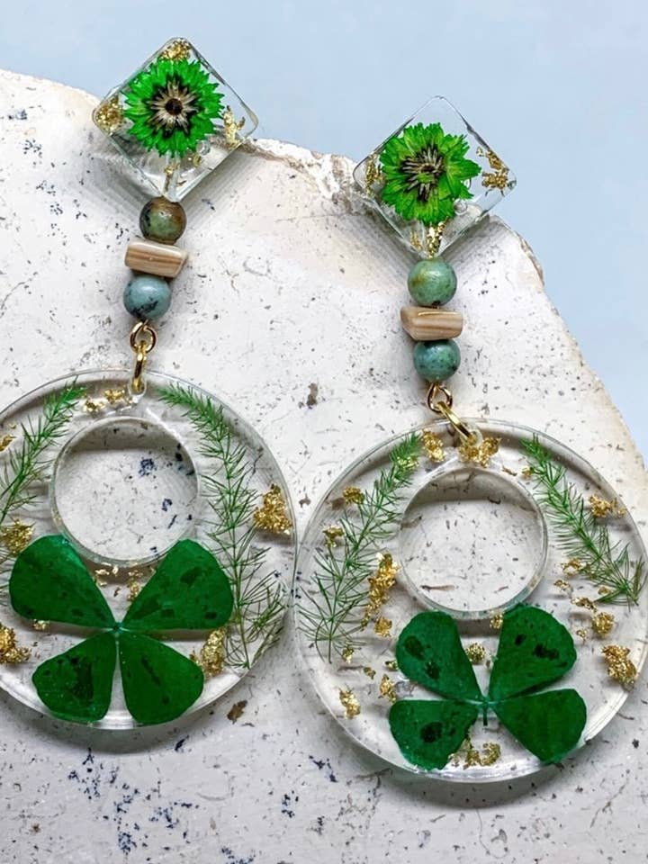 Real Shamrock Dangle Earrings for wholesale by Vivian Treasury