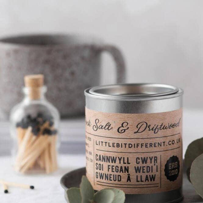 Rock Salt and Driftwood Welsh Language Candle for wholesale by Little Bit Different