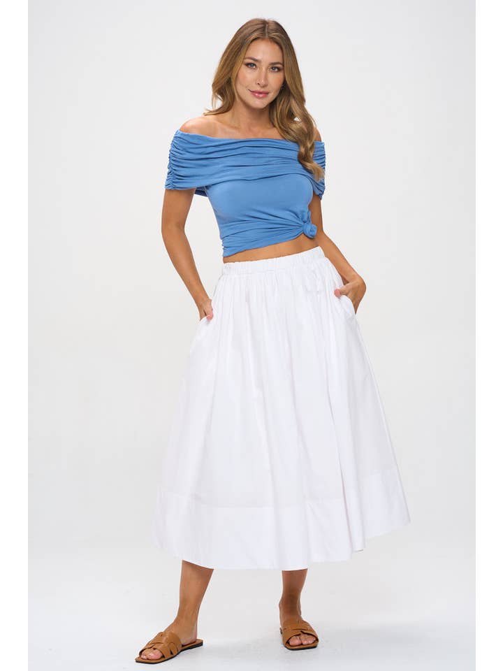 Renee C. - Wholesale Skirt - Women's - Made in USA Cotton Poplin Midi Skirt with Elastic Waistband