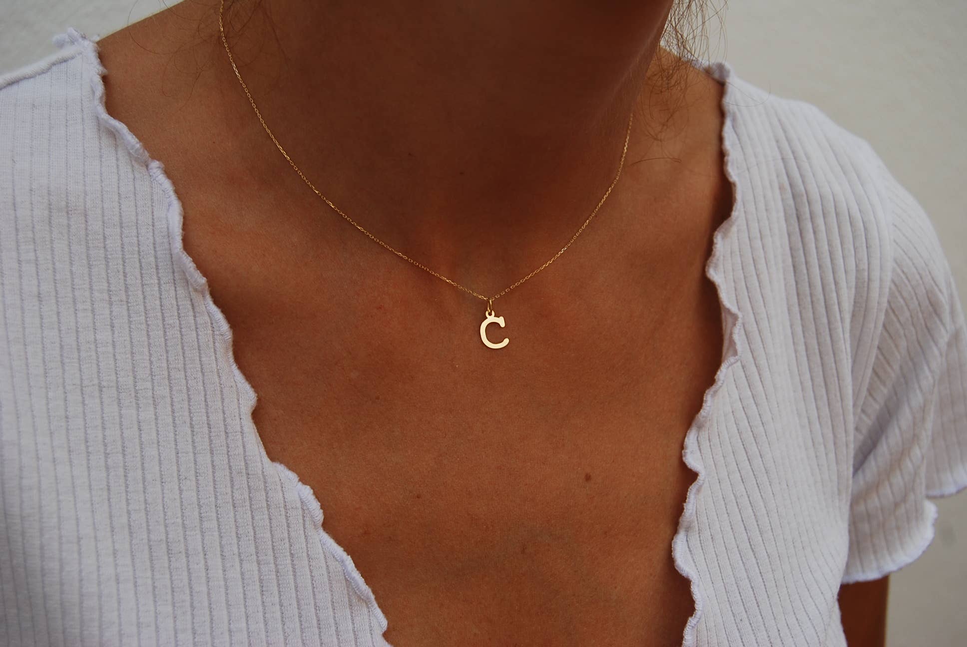 18K gold necklace, C initial necklace, minimalist necklace. for wholesale on Faire6