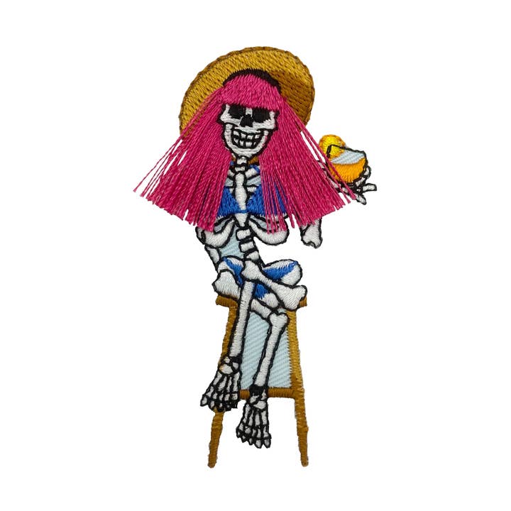 Skelet met Cocktail, Muziek, Halloween, Strijkembleem voor wholesale door Wholesale Applique