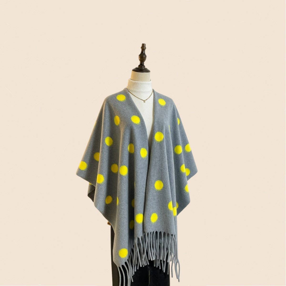 ACCITY - Wholesale Poncho - Women's - Polka Dot Tassel Shawl Women Vintage WinterCape_CWOCASL000927