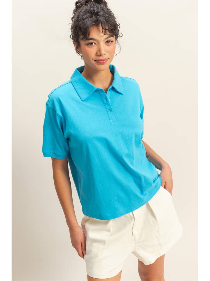 Collared Neck Short Sleeve Relaxed Top for wholesale by HYFVE