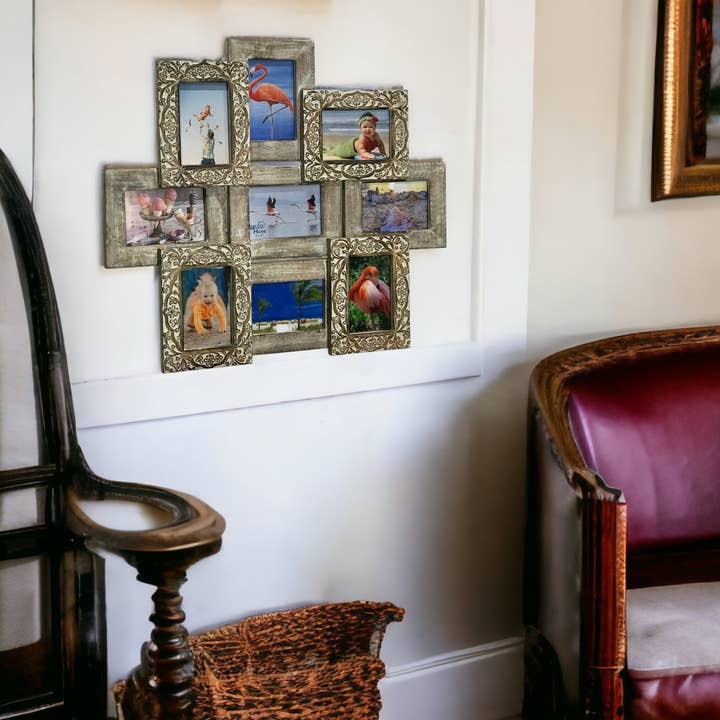 Wilco Home - Wholesale Picture frame - "Generations" Nine Photo Frame Mango Wood Wall Collage3