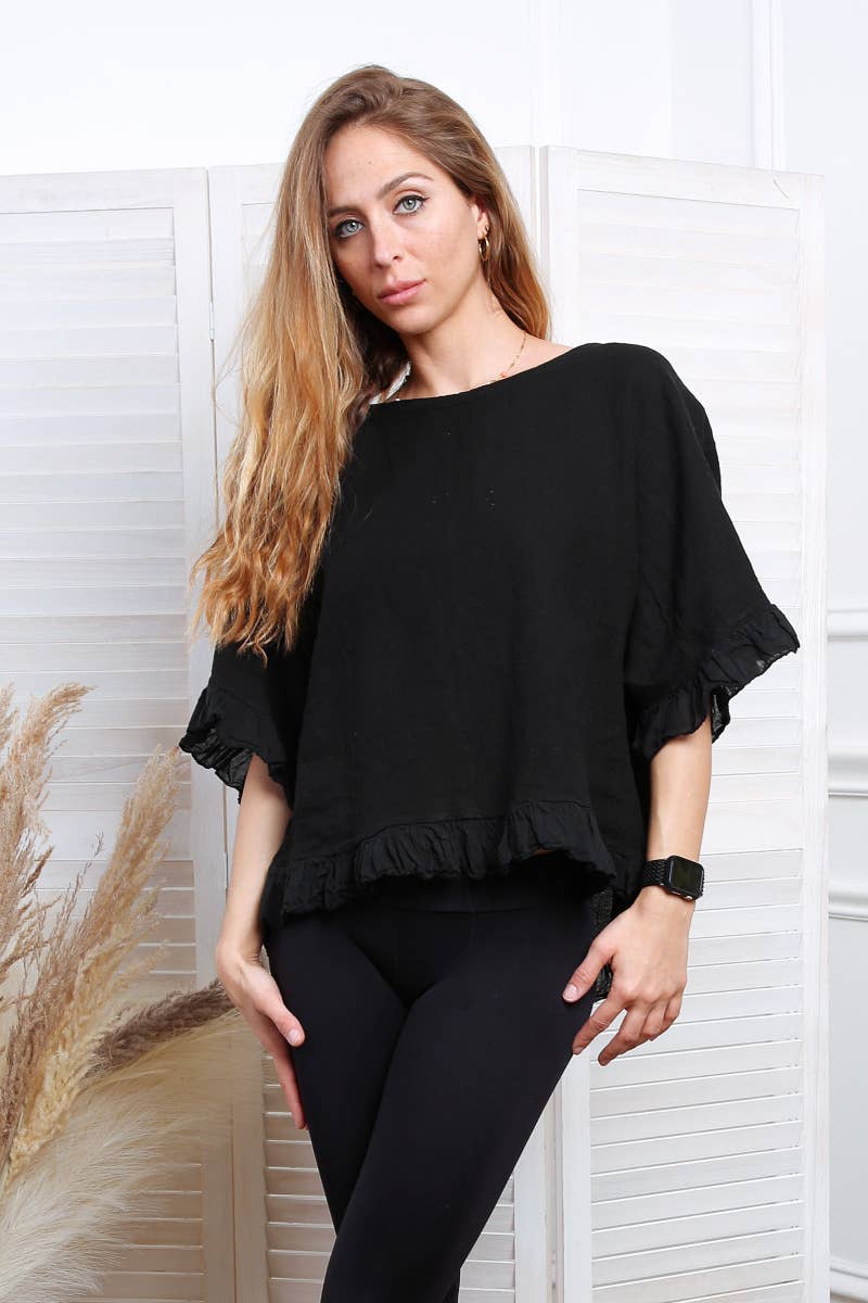 Happy look - Wholesale Blouse - Women's - Washed cotton top with ruffle detail3