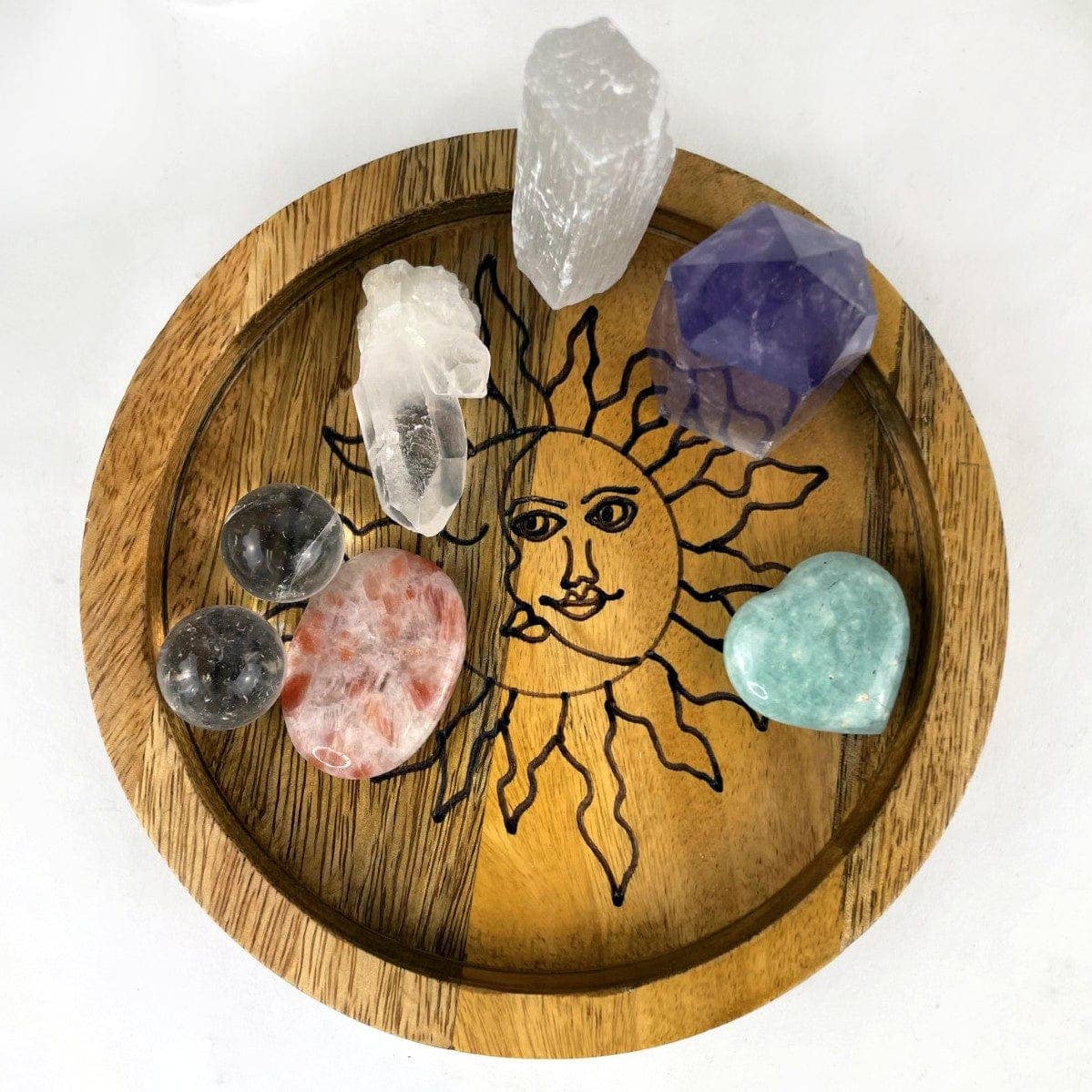 Rock Paradise – Engroshandel Pyntebakke – Sol og Måne Trækrystalbakke - Mangotræ 2 Størrelser2