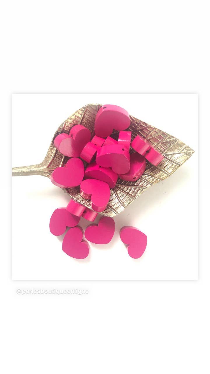 Kids and Crea - Vendita all'ingrosso Perline - Set di 10 collane in legno con perline a forma di cuore rosa0