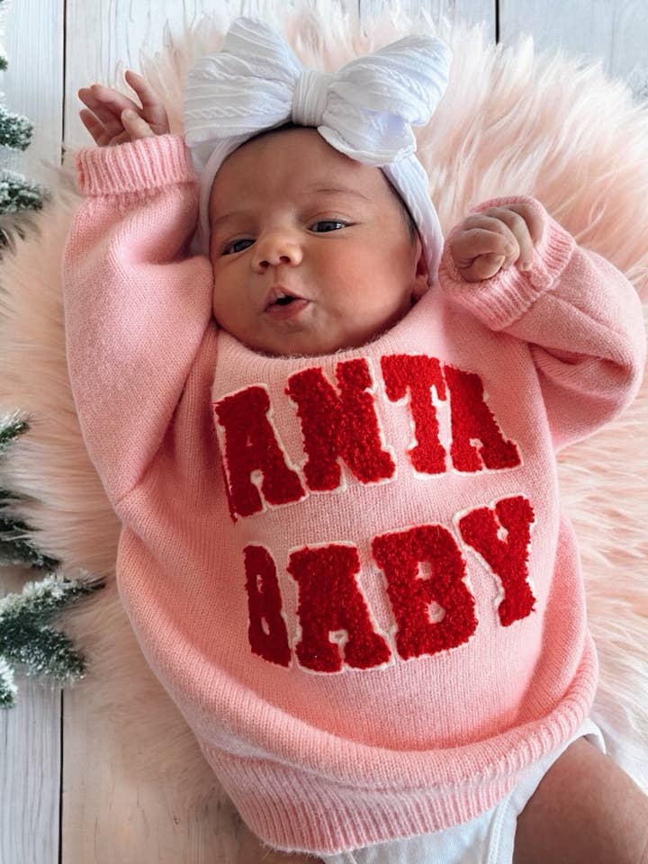 SpearmintLOVE - Wholesale Knit Sweater - Baby - Knit Sweater, Santa Baby Pink0