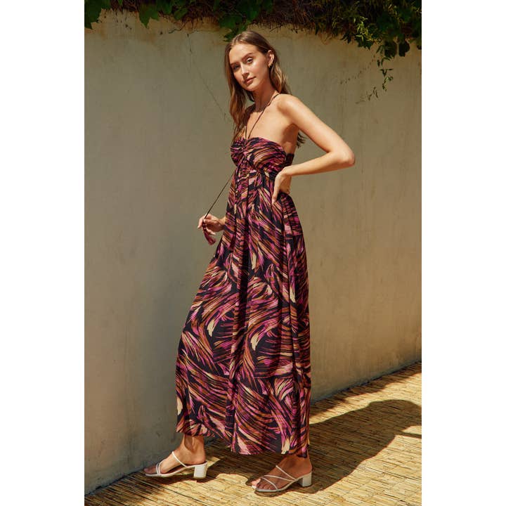 PLUM OCHRE Lights Out Ruched Babydoll Maxi Dress for wholesale on Faire