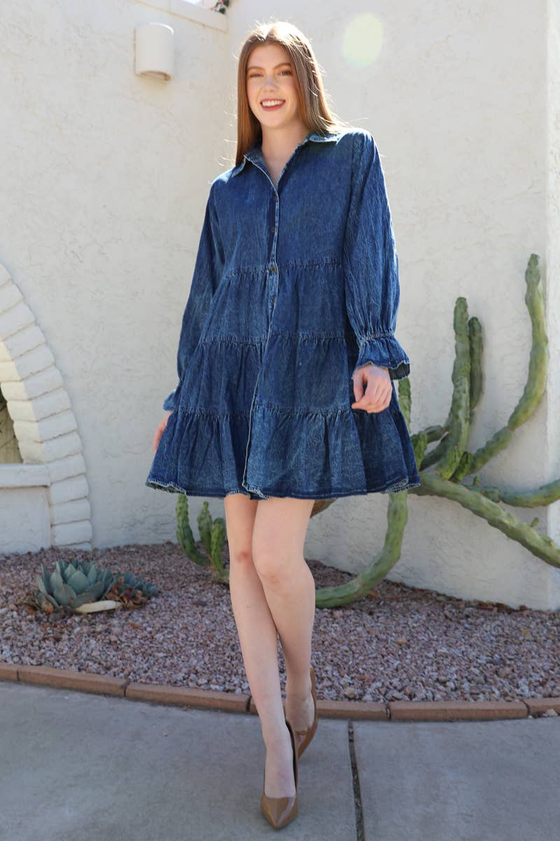 ANGIE – wholesale Dress – Women's – C4926-ASIS BUTTON FRONT TIERED DENIM DRESS4