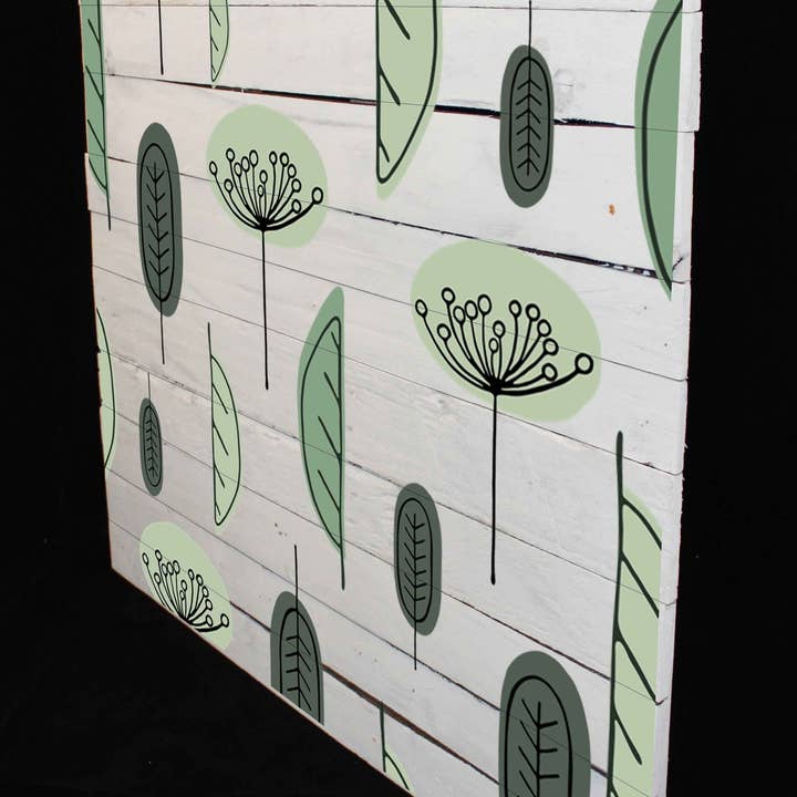 Benjamin Tate Design - Vente Affiche d'art - Impression sur bois recyclé - Fleurs et feuilles scandinaves (bois blanc recyclé)