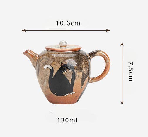 Gohobi （We cover U.S. import duties） - Wholesale Tea Pot - Gohobi Handmade Black Ink Hand-painted Cat Teapot 0023