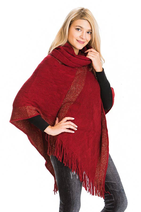 Cap Zone – wholesale Poncho – Women's – Tinsel Cowl Neck Fringed Poncho4