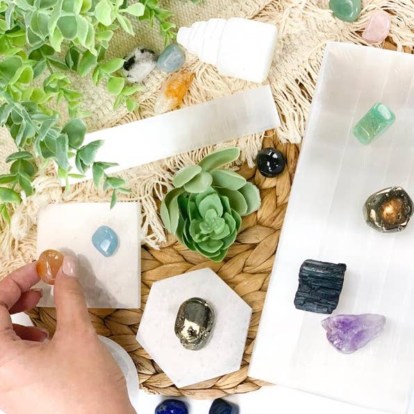 Yellow Tree Company - Wholesale Crystal Charging Plate - Hexagon Selenite Charging Plate Selenite Slab 3 inch2