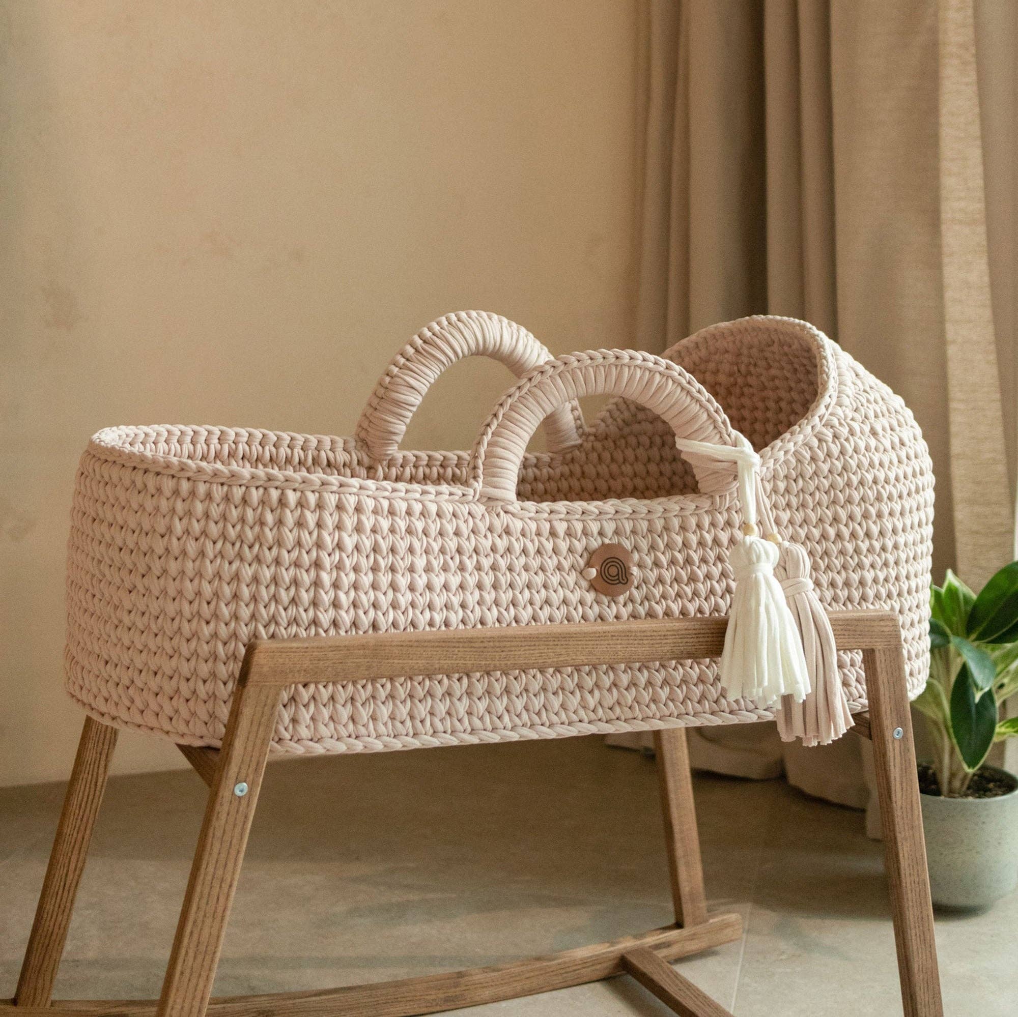 ANZY HOME - Wholesale Bassinet - Baby - Knitted Baby Moses Basket With Round Hood8
