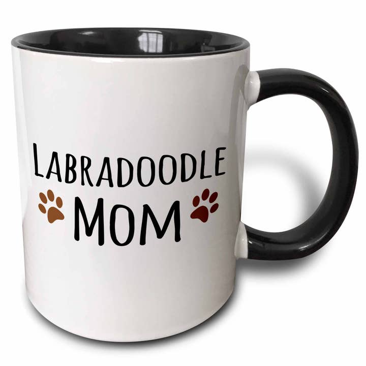 Tweekleurige zwarte mok van 11 oz Labradoodle Dog Mom - Doggie by bree voor wholesale door 3dRose