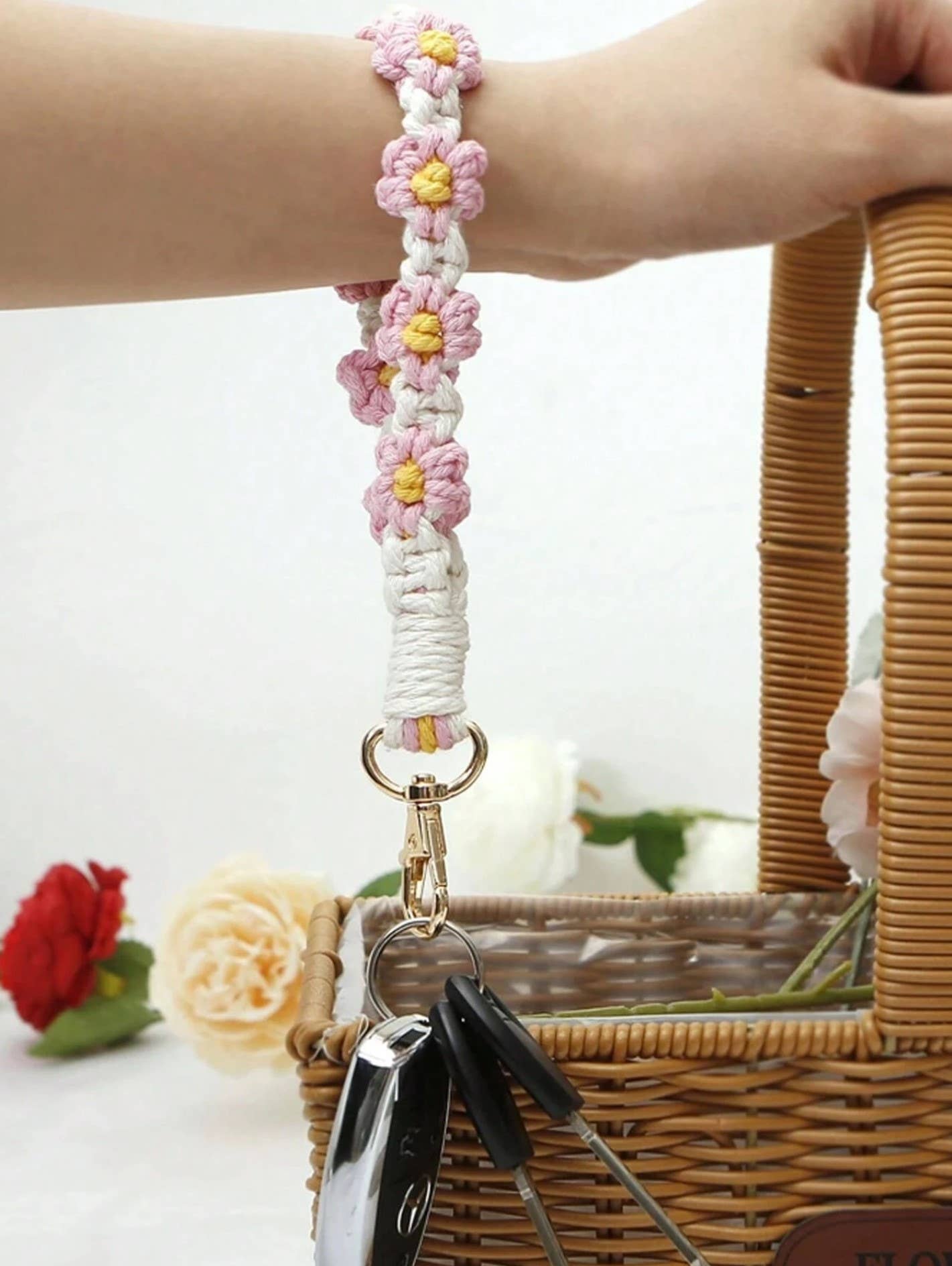 ASSORTED  ,..0626 Tik Tok Daisy Flower Wristlet Keychain, Pack Of 5 SI-26542 for wholesale on Faire9