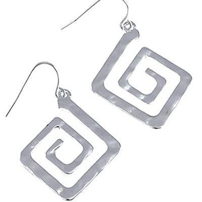 0011 PREMIERE - Vente Boucles d'oreilles pendantes - Boucles d'oreilles en métal spiralé carré martelé en argent FR3181