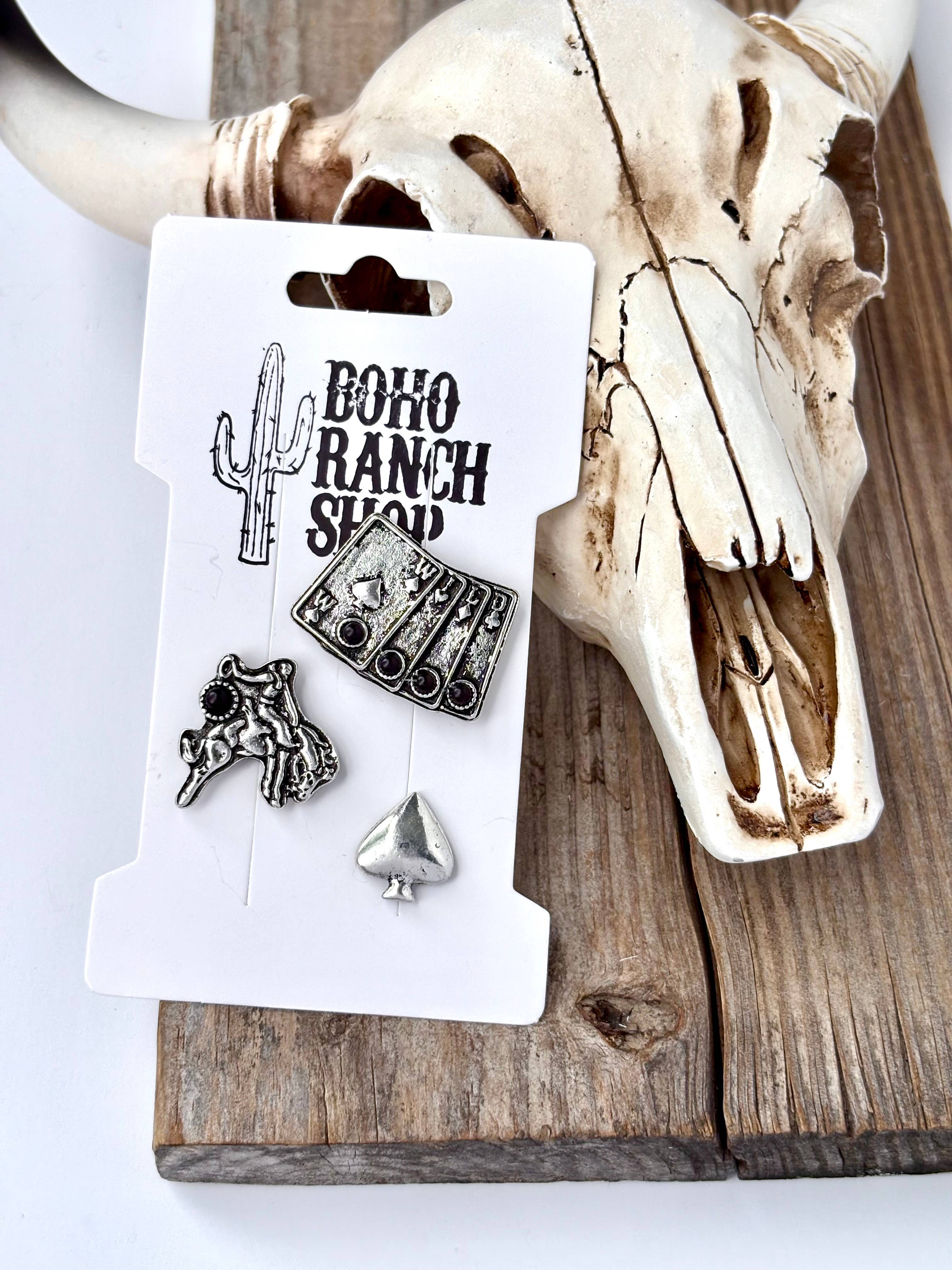 Boho Ranch Shop - Vente Accessoire pour chapeau – femme - Ensemble de 3 épingles magnétiques pour chapeau western - thème jeu de hasard de Vegas6