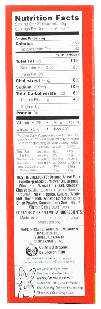 KeHE Distributors, LLC - Wholesale Crackers - Annie's Homegrown Cracker Square Cheddar 7.5 oz3