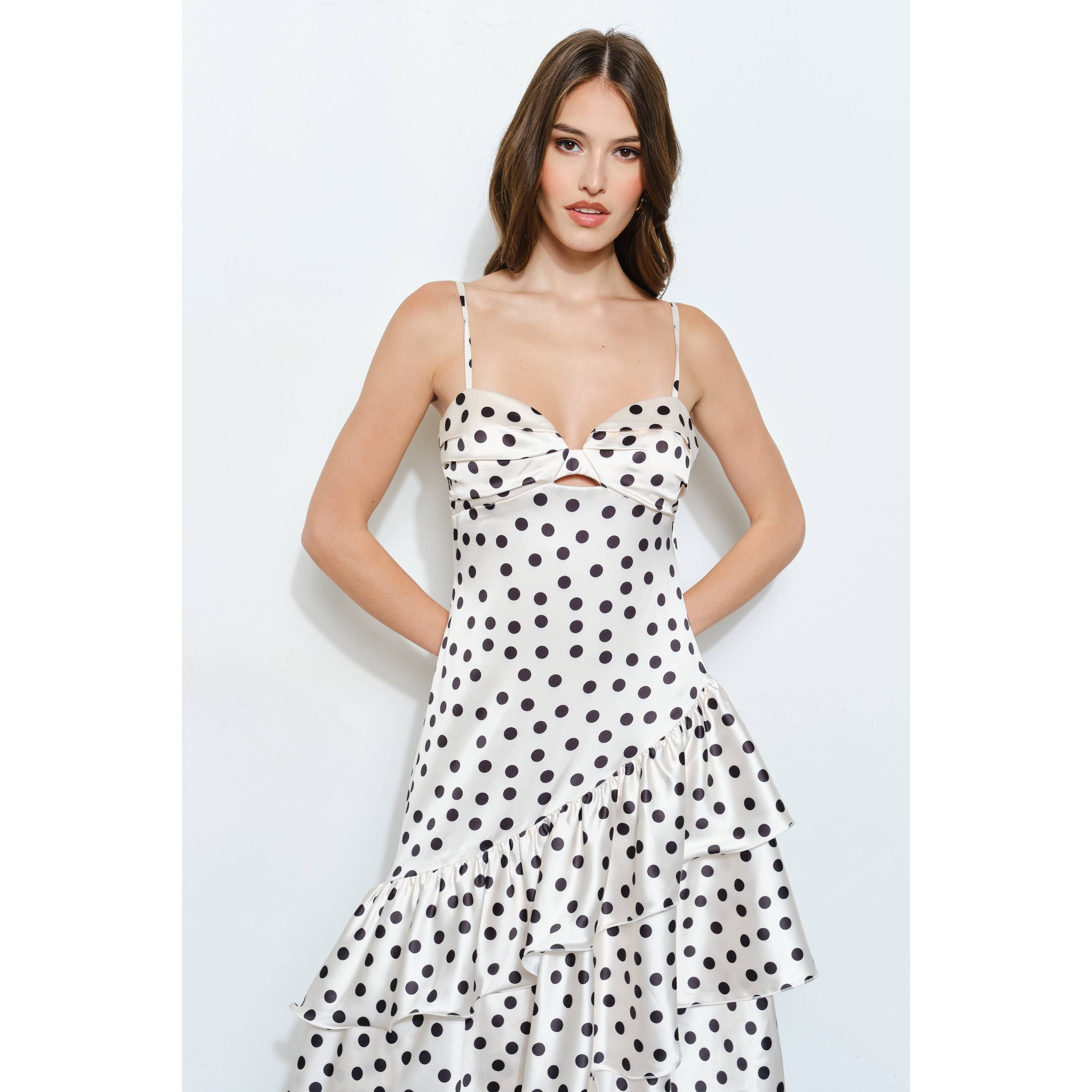 INA – wholesale Dress – Women's – Satin Polka Dot Tiered Ruffle Maxi Dress19