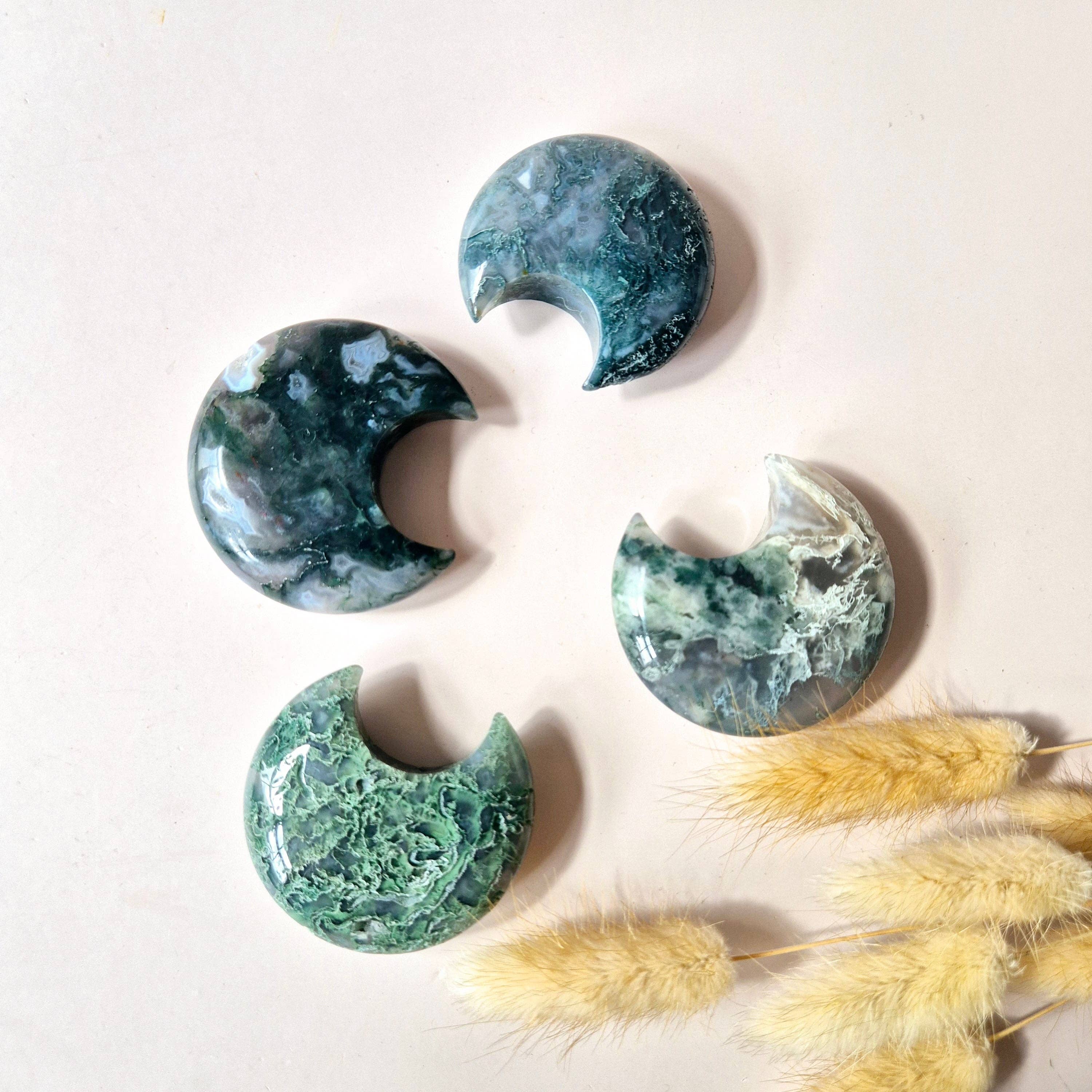 Moonlight Gemstones - Wholesale Spiritual Stone/Crystal - Gemstone Moss Agate Moon Pocket Stone 50-60 mm – Tumbled Stone Gift Idea