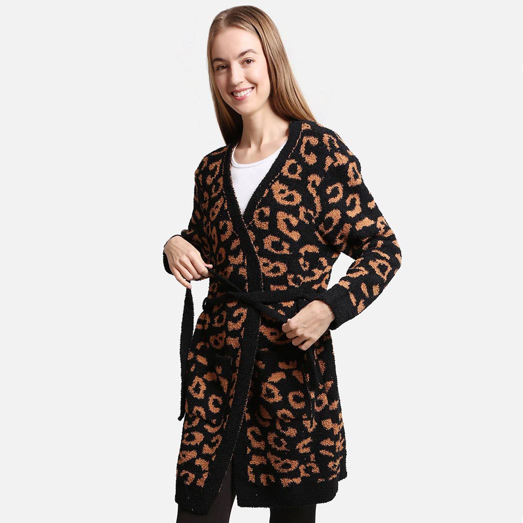 Fashion City - Venta al por mayor Bata - Mujer - Bata suave para mujer con estampado de leopardo, bolsillos y cinturón20