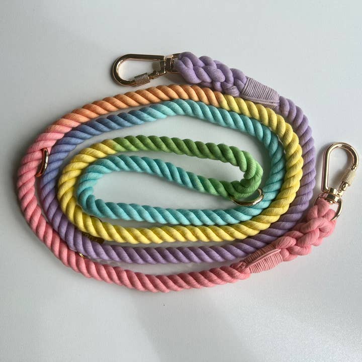 Bright Rainbow Ombré Double Ended Rope Dog Lead for wholesale by Daisy Dukes Designs