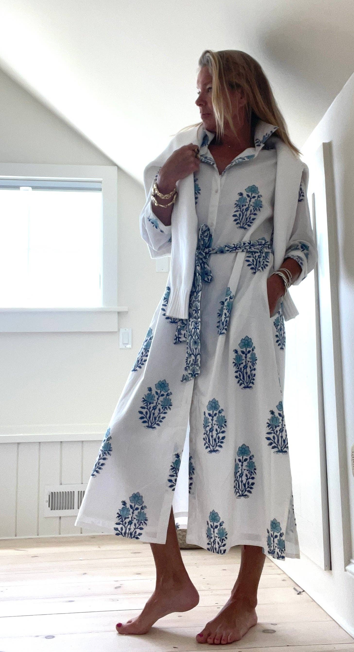 Pink Pineapple - Wholesale Dress - Women's - Apres Beach Hand Block Shirtdress in Sea Vines1