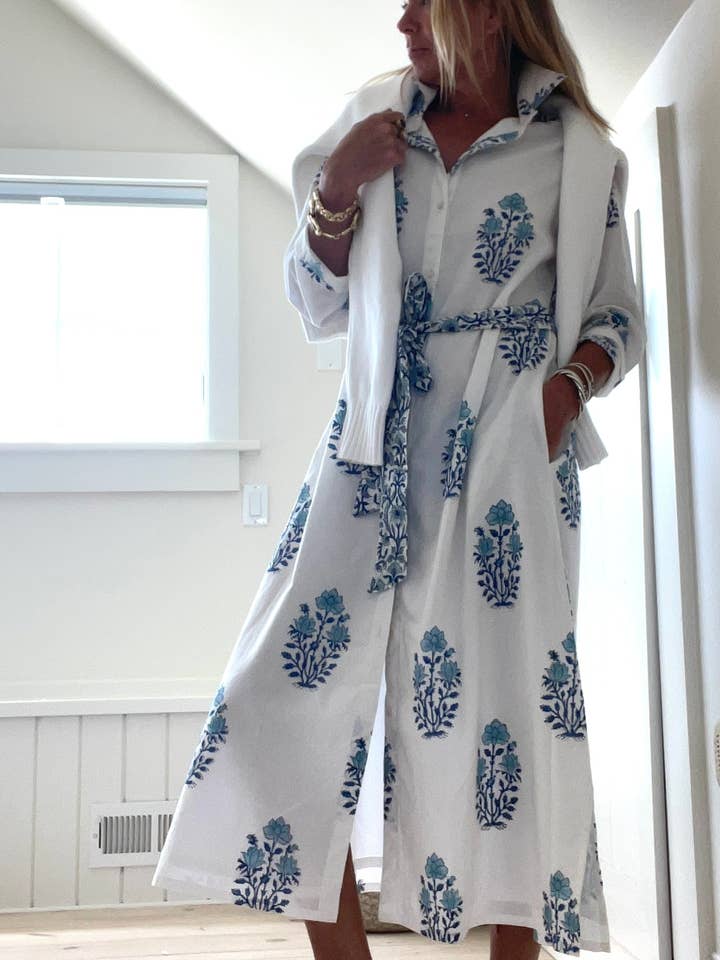 Pink Pineapple - Wholesale Dress - Women's - Apres Beach Hand Block Shirtdress in Sea Vines1