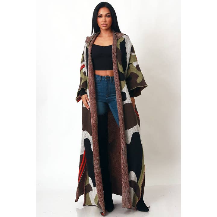 Ouvert à l'avant avec capuche à imprimé camouflage pour la vente par DORCAS