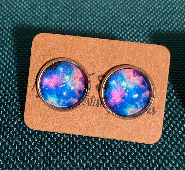 SMA Artistry Creations - Wholesale Stud/Post Earrings - 12mm Galaxy design glass cabochon stud earrings1