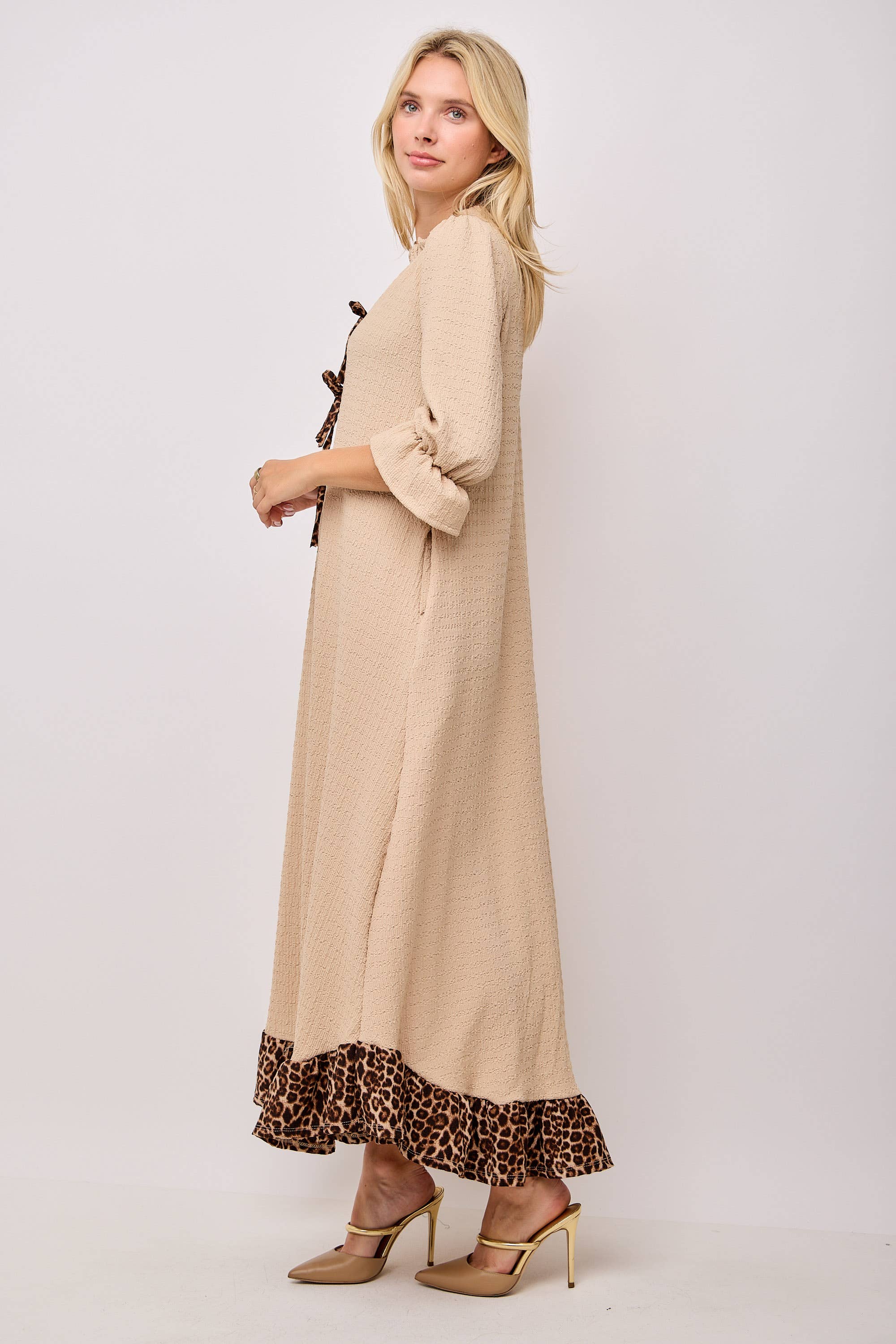 Celeste Clothing - Wholesale Dress - Women's - WOMEN'S PLUS SIZE  MAXI DRESS -LEOPARD CONTRAST AND BOWS 17