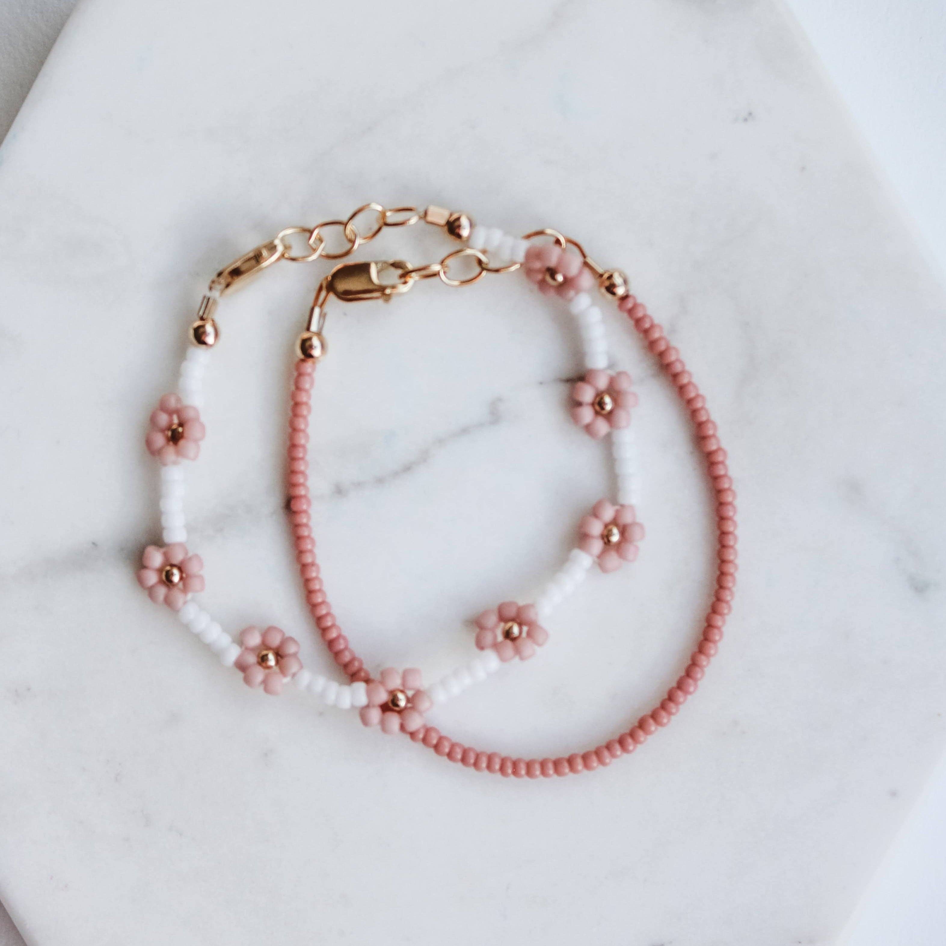 Joyful Bead Company - Wholesale Beaded Bracelet - Kids - Petal Pink Flower Bracelet0