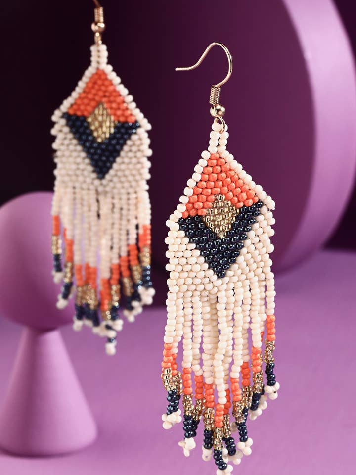 Seed bead Chevron Wide Fringe Dope Earring for wholesale by Urbanista
