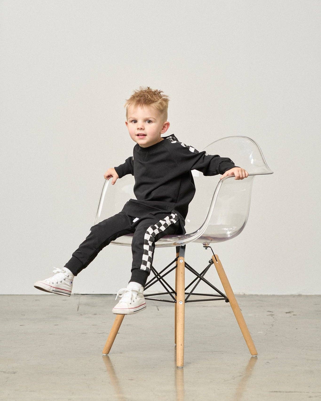 Little Bipsy - Wholesale Lounge Sweatpants/Joggers - Kids - Side Checkered Jogger - Black2